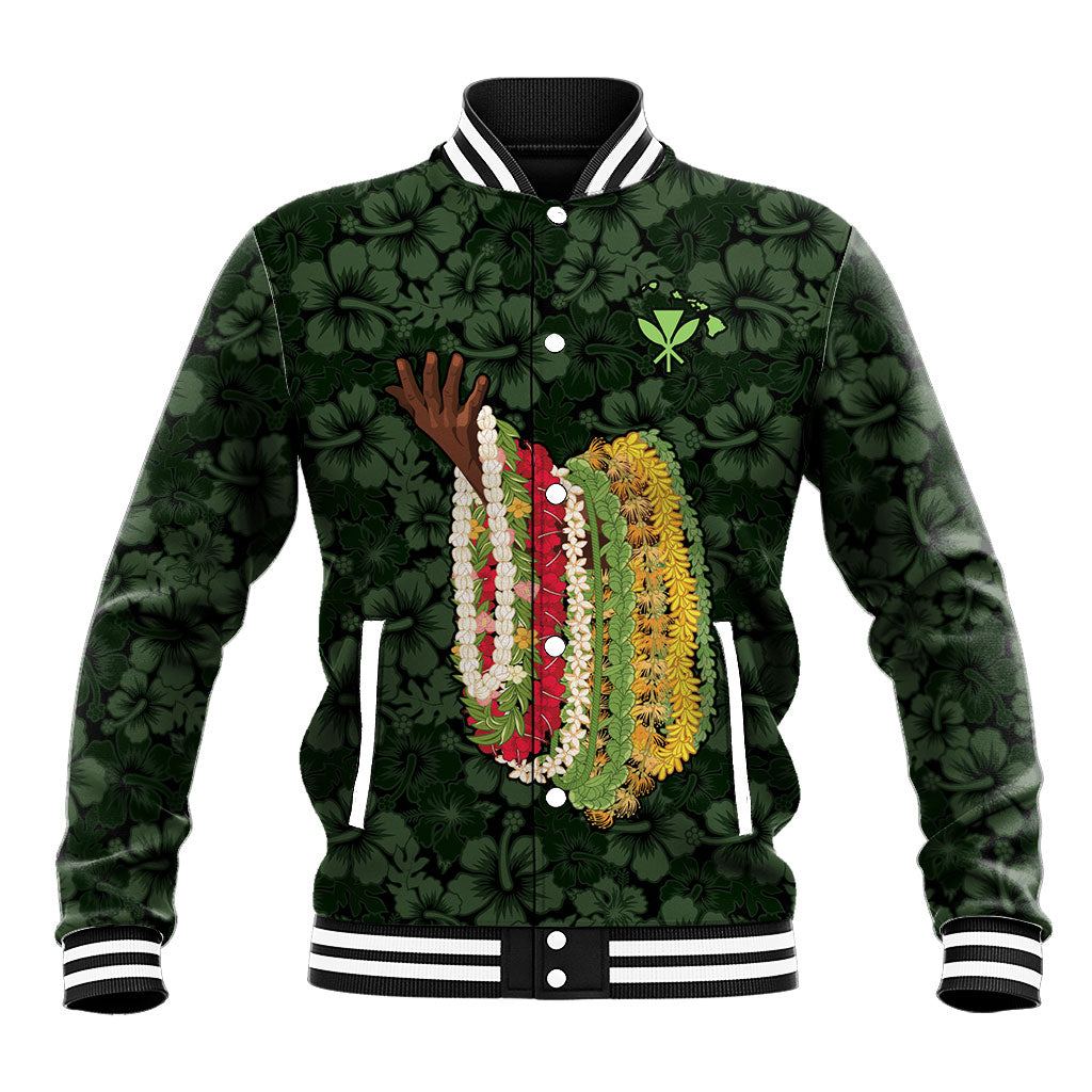 Hawaii Lei Kamehameha Baseball Jacket Oma'oma'o Seamless Pattern Hibiscus Flower