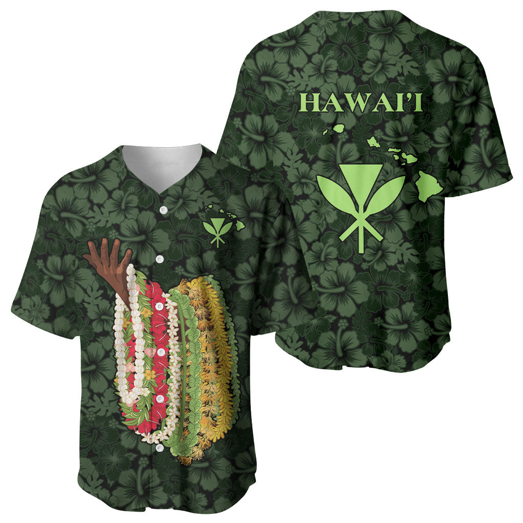 Hawaii Lei Kamehameha Baseball Jersey Oma'oma'o Seamless Pattern Hibiscus Flower