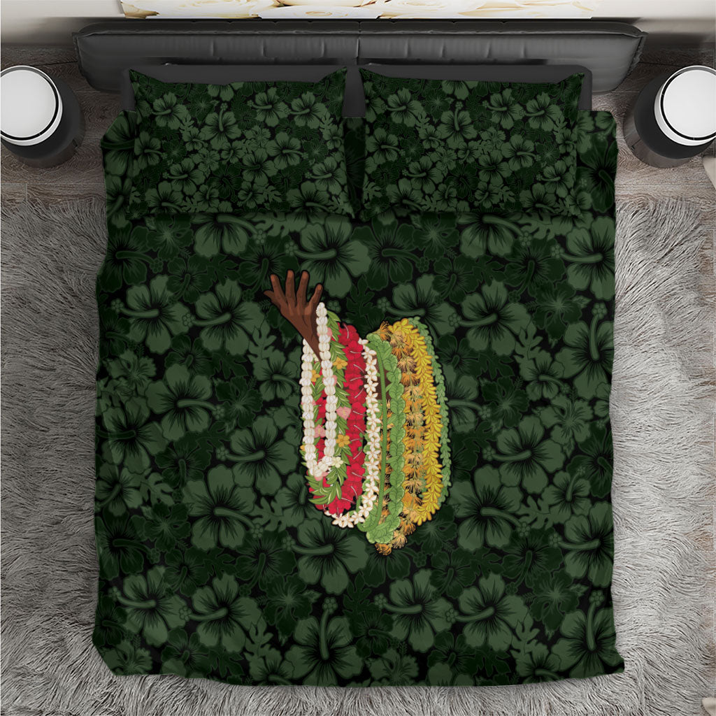 Hawaii Lei Kamehameha Bedding Set Oma'oma'o Seamless Pattern Hibiscus Flower LT9 Green - Polynesian Pride