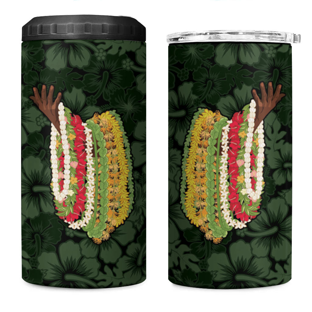 Hawaii Lei Kamehameha 4 in 1 Can Cooler Tumbler Oma'oma'o Seamless Pattern Hibiscus Flower LT9 One Size: 16 oz Green - Polynesian Pride