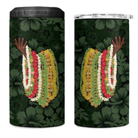Hawaii Lei Kamehameha 4 in 1 Can Cooler Tumbler Oma'oma'o Seamless Pattern Hibiscus Flower LT9 One Size: 16 oz Green - Polynesian Pride
