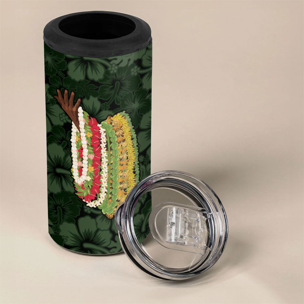 Hawaii Lei Kamehameha 4 in 1 Can Cooler Tumbler Oma'oma'o Seamless Pattern Hibiscus Flower LT9 - Polynesian Pride