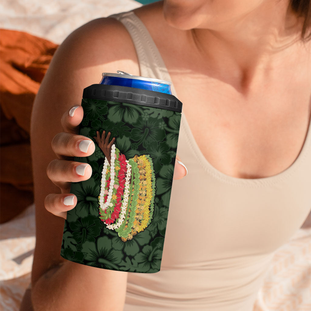 Hawaii Lei Kamehameha 4 in 1 Can Cooler Tumbler Oma'oma'o Seamless Pattern Hibiscus Flower LT9 - Polynesian Pride