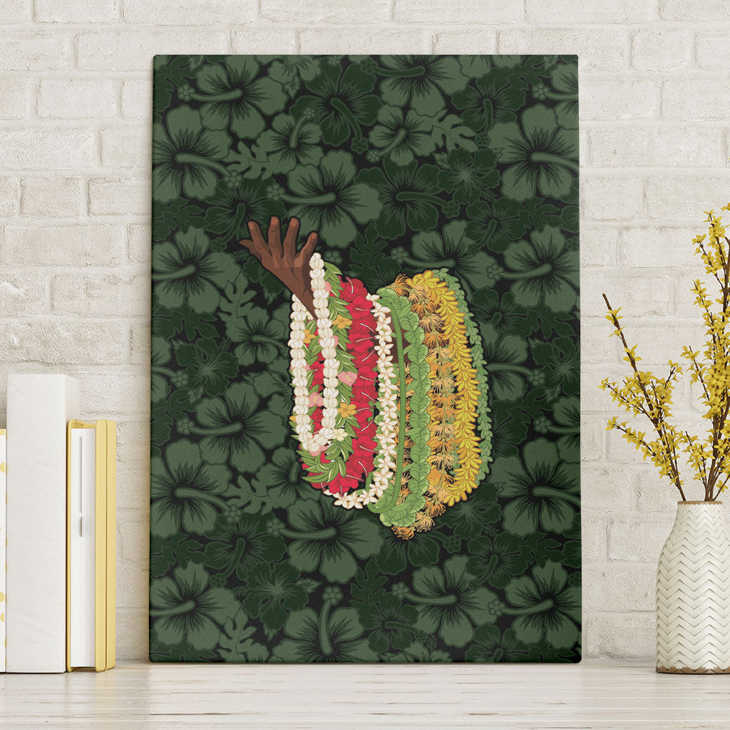 Hawaii Lei Kamehameha Canvas Wall Art Oma'oma'o Seamless Pattern Hibiscus Flower LT9 Without Frame Green - Polynesian Pride