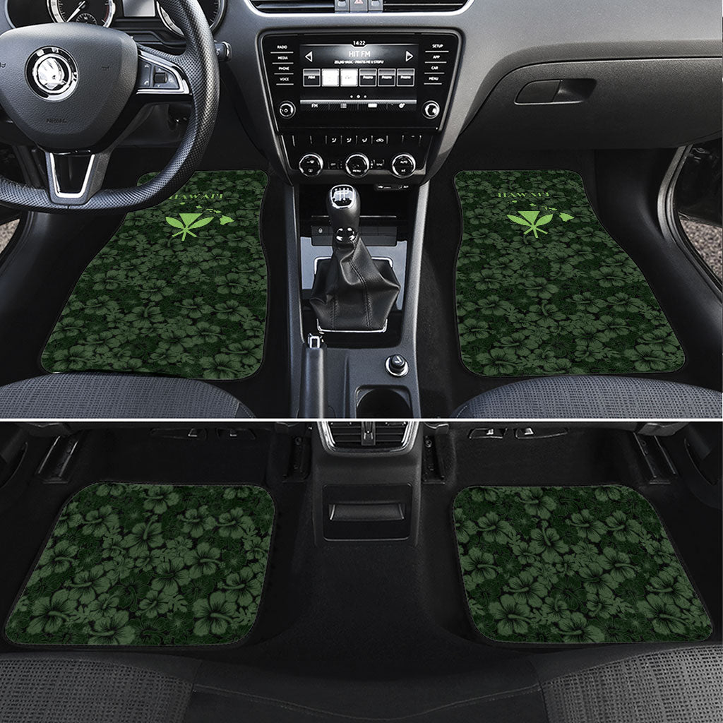 Hawaii Lei Kamehameha Car Mats Oma'oma'o Seamless Pattern Hibiscus Flower LT9 Set 4pcs Green - Polynesian Pride