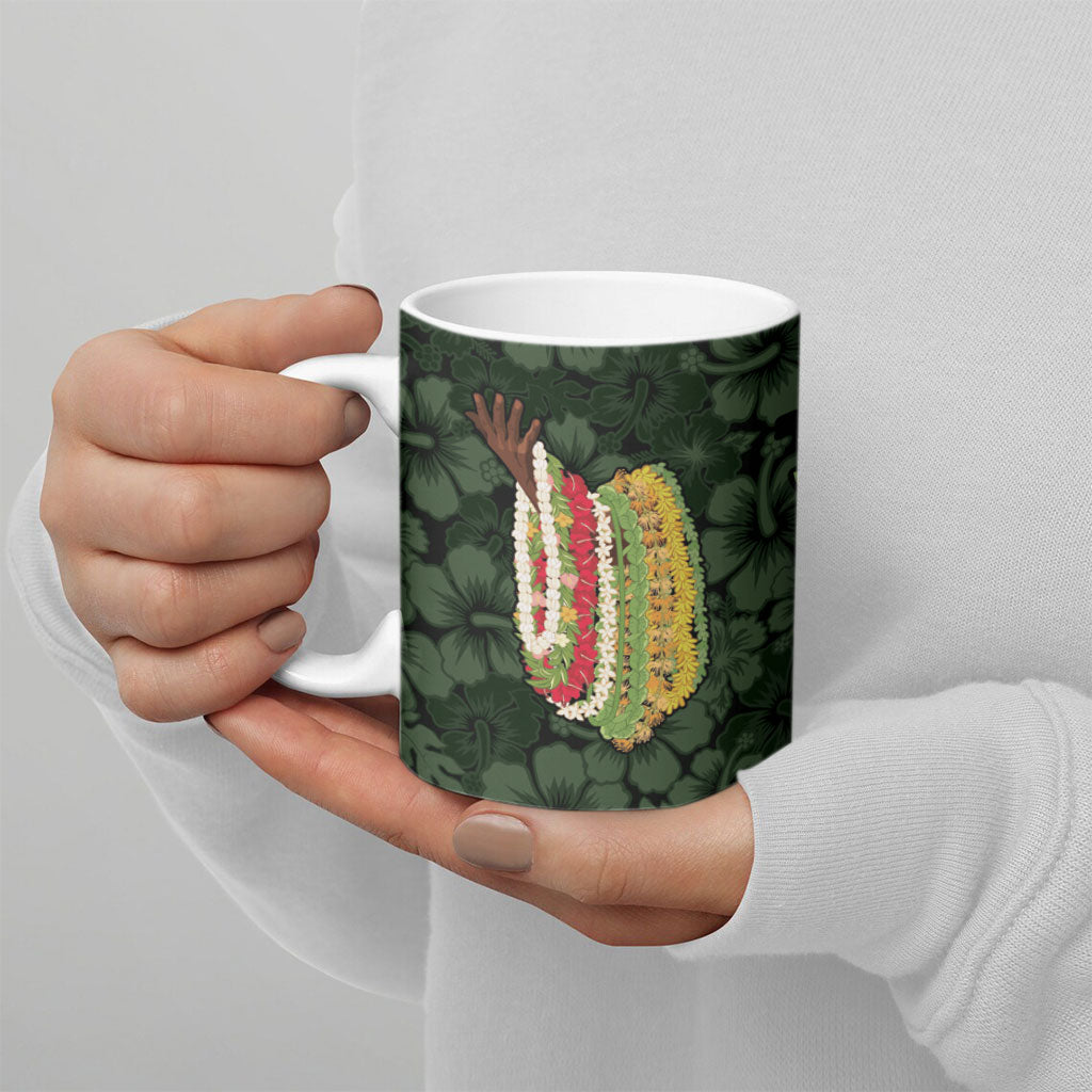 Hawaii Lei Kamehameha Ceramic Mug Oma'oma'o Seamless Pattern Hibiscus Flower