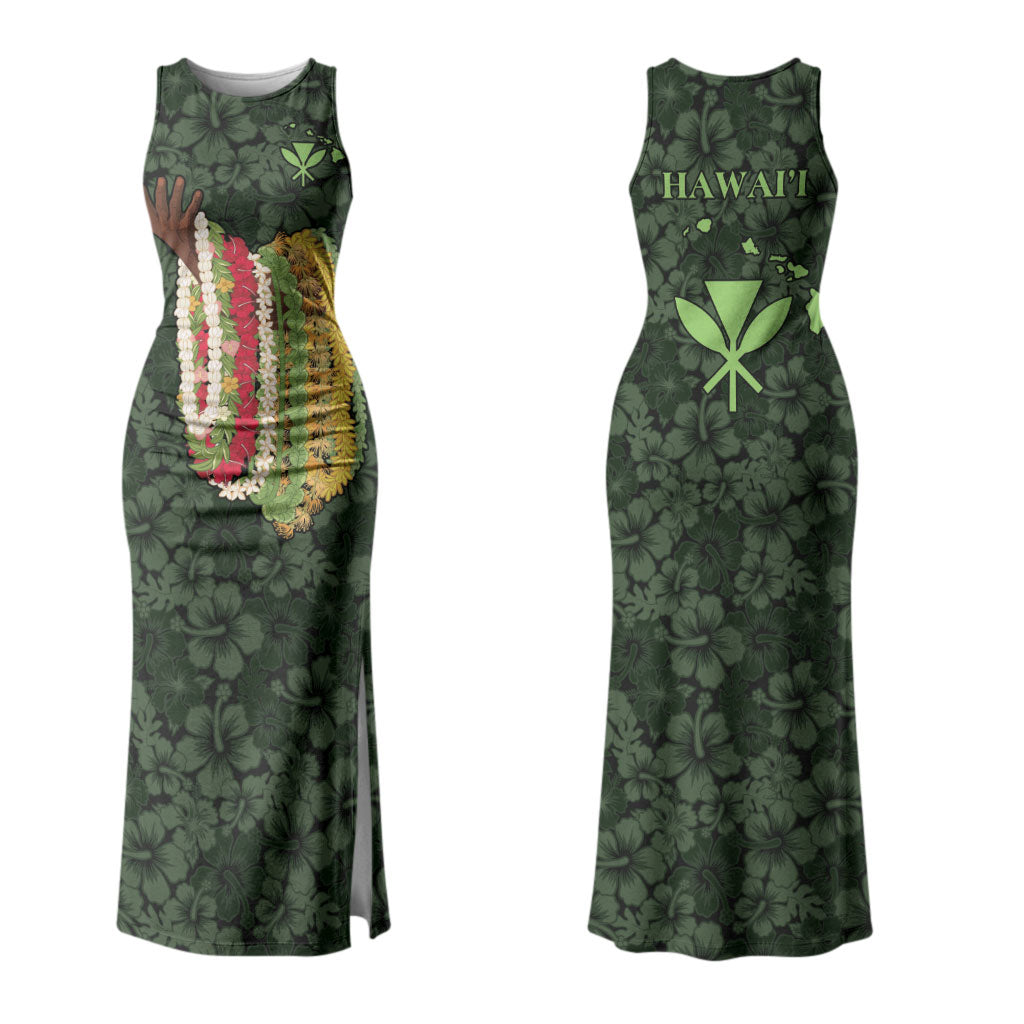 Hawaii Lei Kamehameha Couples Matching Tank Maxi Dress and Hawaiian Shirt Oma'oma'o Seamless Pattern Hibiscus Flower LT9