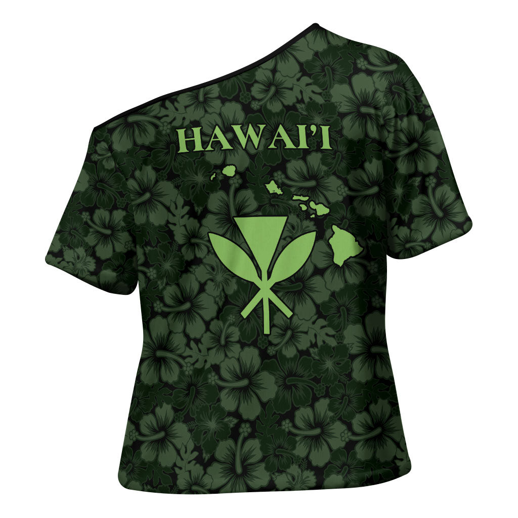 Hawaii Lei Kamehameha Cross Shoulder Shirt Oma'oma'o Seamless Pattern Hibiscus Flower