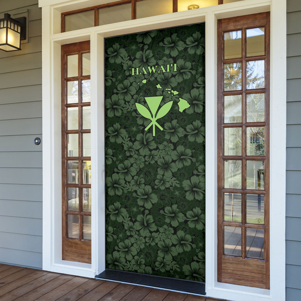 Hawaii Lei Kamehameha Door Cover Oma'oma'o Seamless Pattern Hibiscus Flower LT9 - Polynesian Pride