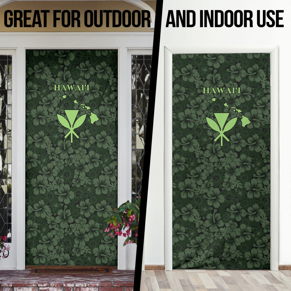 Hawaii Lei Kamehameha Door Cover Oma'oma'o Seamless Pattern Hibiscus Flower LT9 - Polynesian Pride