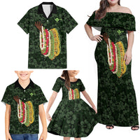 Hawaii Lei Kamehameha Family Matching Off Shoulder Maxi Dress and Hawaiian Shirt Oma'oma'o Seamless Pattern Hibiscus Flower