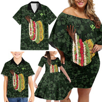 Hawaii Lei Kamehameha Family Matching Off Shoulder Short Dress and Hawaiian Shirt Oma'oma'o Seamless Pattern Hibiscus Flower