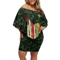 Hawaii Lei Kamehameha Family Matching Off Shoulder Short Dress and Hawaiian Shirt Oma'oma'o Seamless Pattern Hibiscus Flower