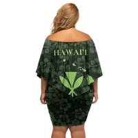 Hawaii Lei Kamehameha Family Matching Off Shoulder Short Dress and Hawaiian Shirt Oma'oma'o Seamless Pattern Hibiscus Flower