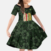 Hawaii Lei Kamehameha Family Matching Short Sleeve Bodycon Dress and Hawaiian Shirt Oma'oma'o Seamless Pattern Hibiscus Flower