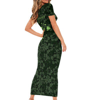 Hawaii Lei Kamehameha Family Matching Short Sleeve Bodycon Dress and Hawaiian Shirt Oma'oma'o Seamless Pattern Hibiscus Flower