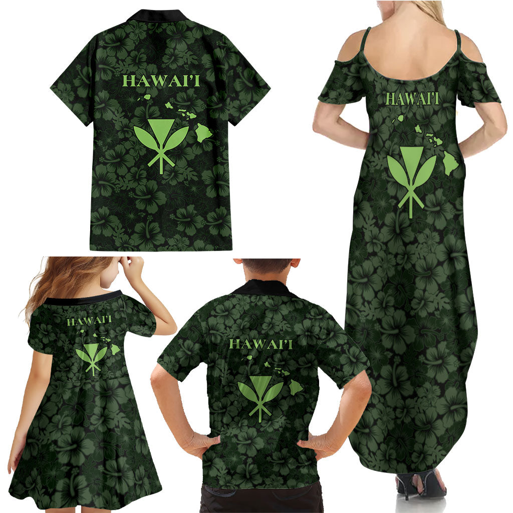 Hawaii Lei Kamehameha Family Matching Summer Maxi Dress and Hawaiian Shirt Oma'oma'o Seamless Pattern Hibiscus Flower