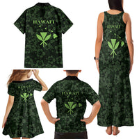 Hawaii Lei Kamehameha Family Matching Tank Maxi Dress and Hawaiian Shirt Oma'oma'o Seamless Pattern Hibiscus Flower