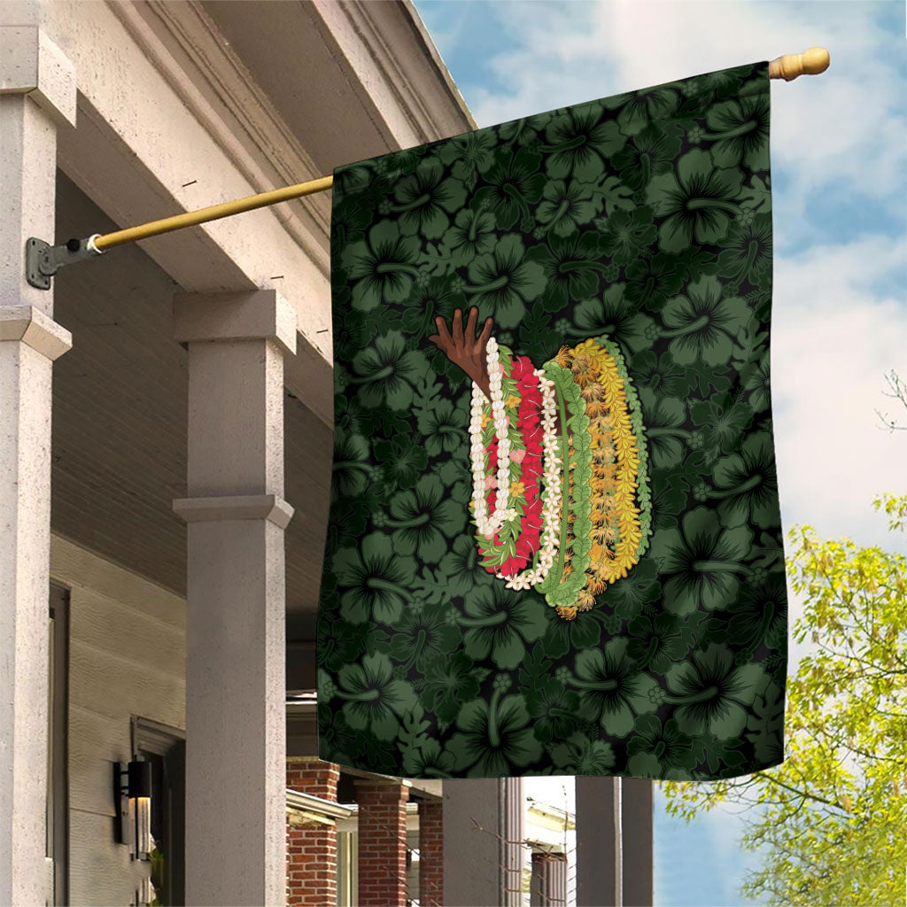 Hawaii Lei Kamehameha Garden Flag Oma'oma'o Seamless Pattern Hibiscus Flower LT9 House Flag Green - Polynesian Pride