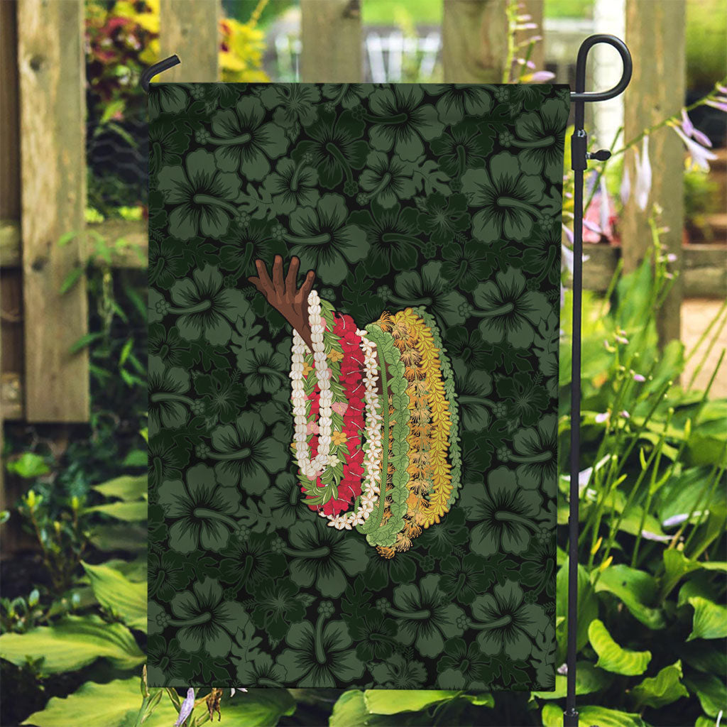 Hawaii Lei Kamehameha Garden Flag Oma'oma'o Seamless Pattern Hibiscus Flower LT9 Garden Flag Green - Polynesian Pride
