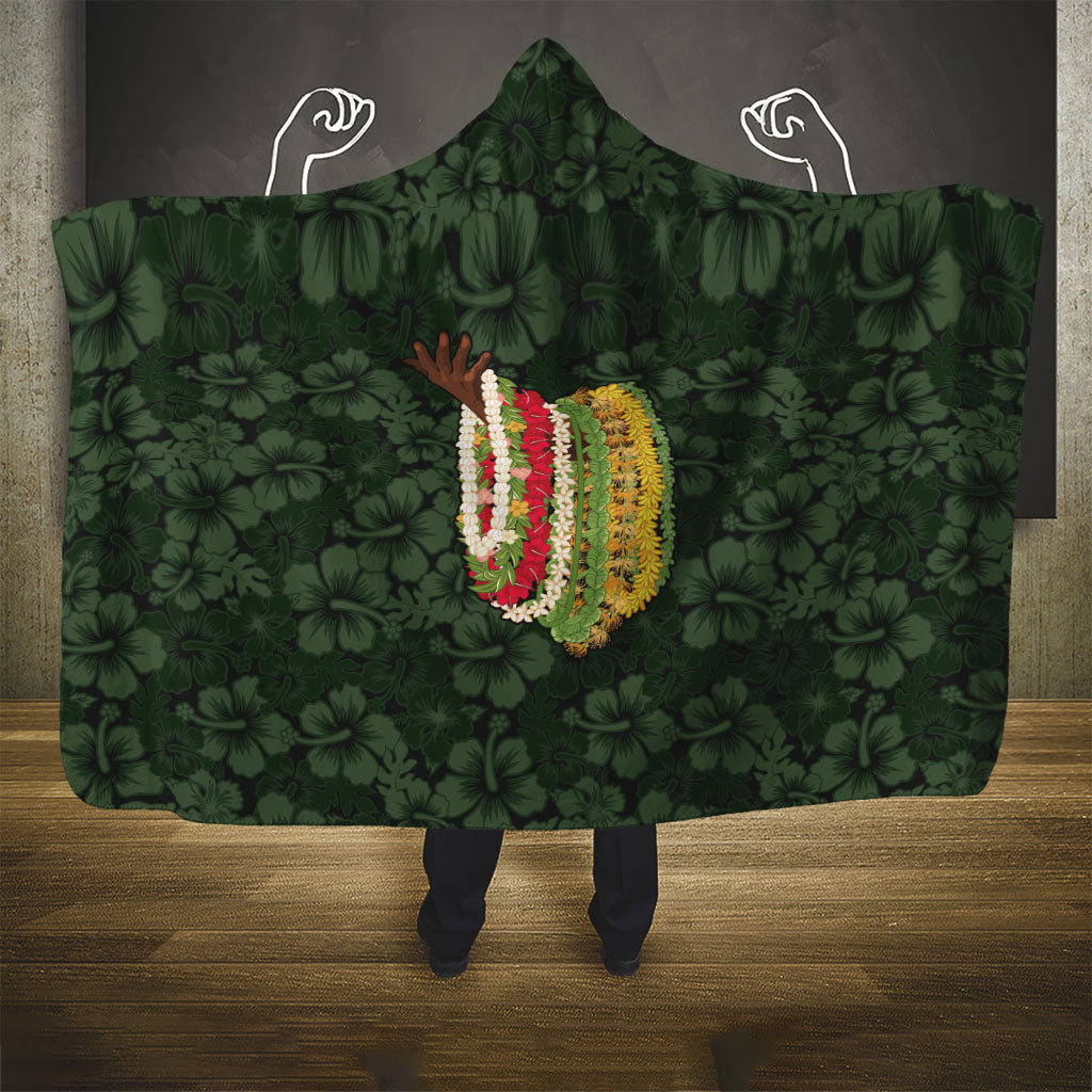 Hawaii Lei Kamehameha Hooded Blanket Oma'oma'o Seamless Pattern Hibiscus Flower LT9 - Polynesian Pride