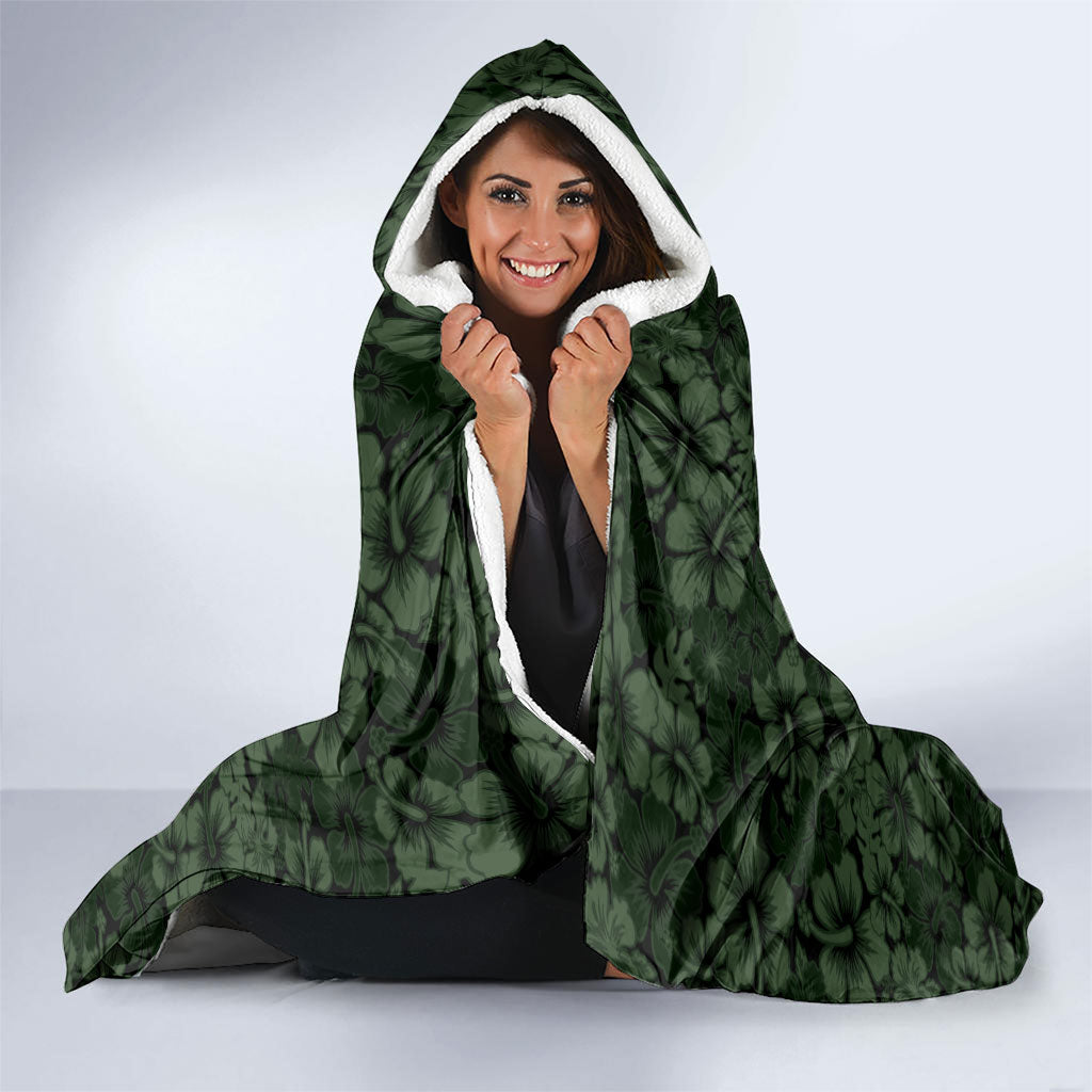 Hawaii Lei Kamehameha Hooded Blanket Oma'oma'o Seamless Pattern Hibiscus Flower LT9 - Polynesian Pride