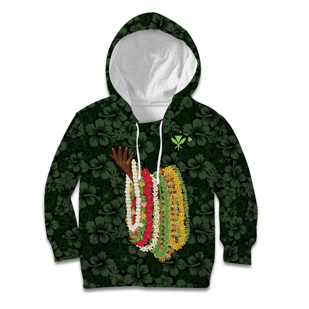 Hawaii Lei Kamehameha Kid Hoodie Oma'oma'o Seamless Pattern Hibiscus Flower LT9 Hoodie Green - Polynesian Pride