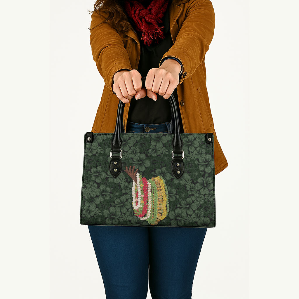Hawaii Lei Kamehameha Leather Bag Oma'oma'o Seamless Pattern Hibiscus Flower