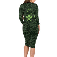 Hawaii Lei Kamehameha Long Sleeve Bodycon Dress Oma'oma'o Seamless Pattern Hibiscus Flower LT9 - Polynesian Pride