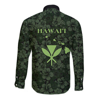 Hawaii Lei Kamehameha Long Sleeve Button Shirt Oma'oma'o Seamless Pattern Hibiscus Flower LT9 - Polynesian Pride
