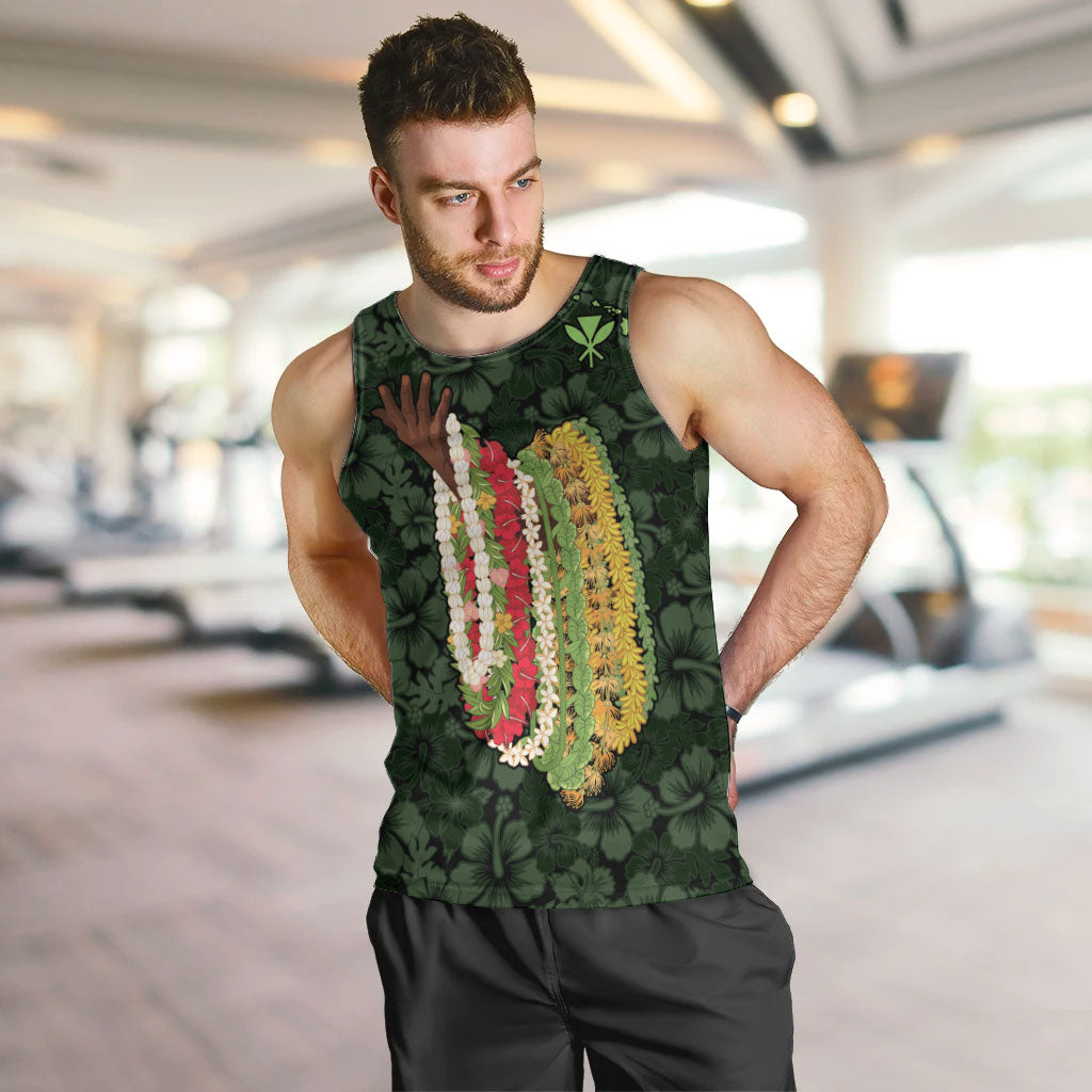 Hawaii Lei Kamehameha Men Tank Top Oma'oma'o Seamless Pattern Hibiscus Flower LT9 Green - Polynesian Pride