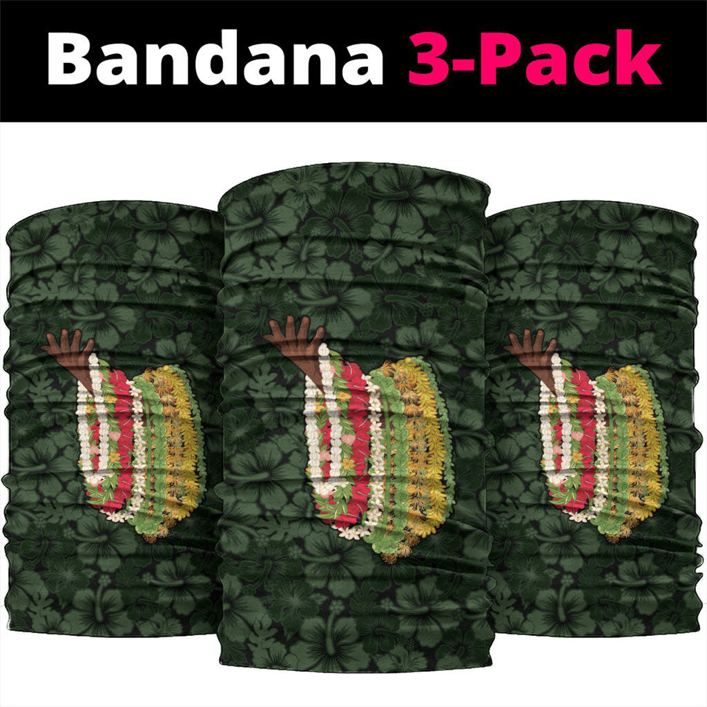 Hawaii Lei Kamehameha Neck Gaiter Oma'oma'o Seamless Pattern Hibiscus Flower LT9 package One Size: 25*50cm Green - Polynesian Pride