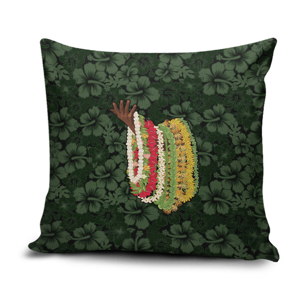 Hawaii Lei Kamehameha Pillow Cover Oma'oma'o Seamless Pattern Hibiscus Flower LT9 Green - Polynesian Pride