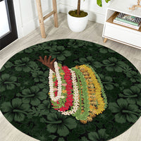 Hawaii Lei Kamehameha Round Carpet Oma'oma'o Seamless Pattern Hibiscus Flower