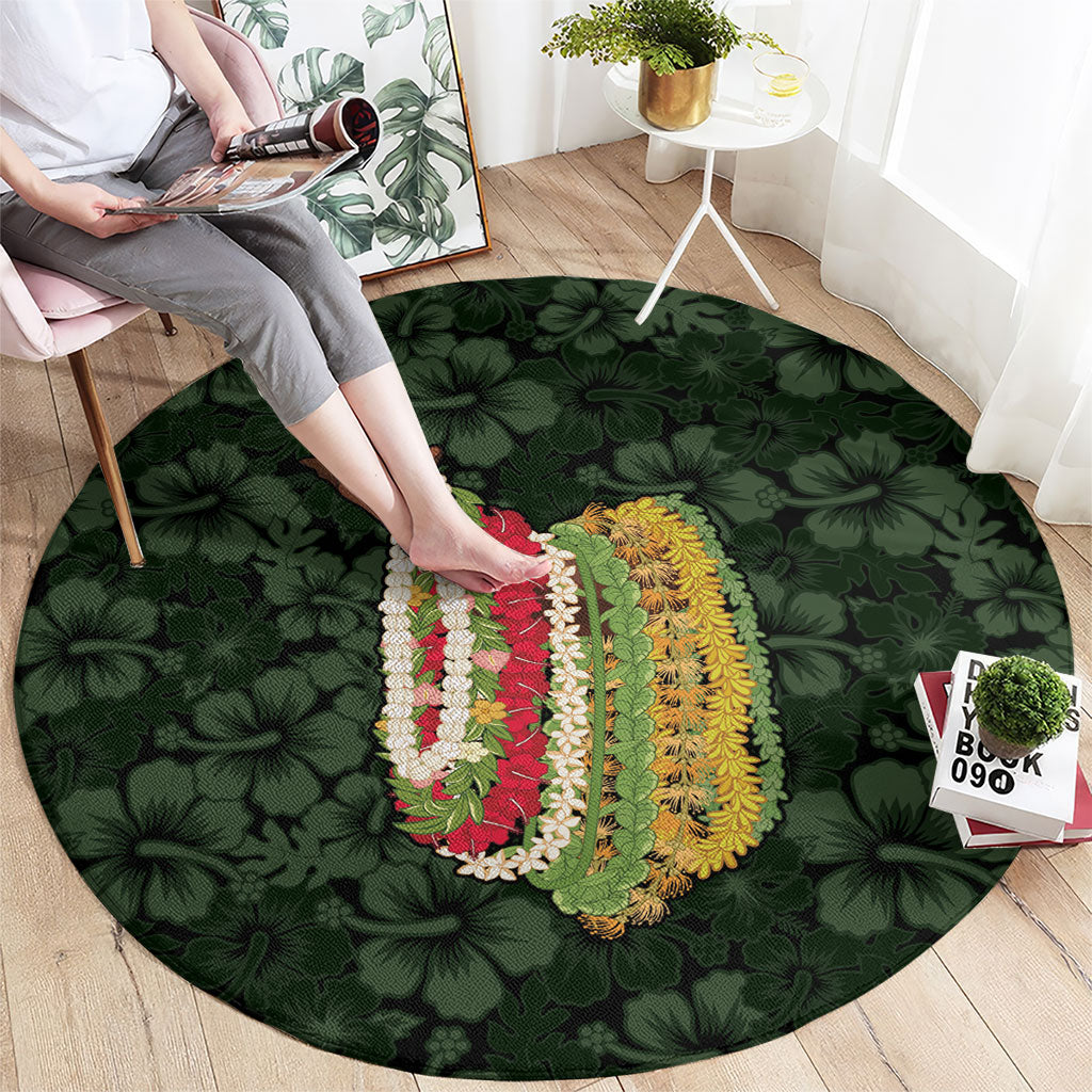 Hawaii Lei Kamehameha Round Carpet Oma'oma'o Seamless Pattern Hibiscus Flower
