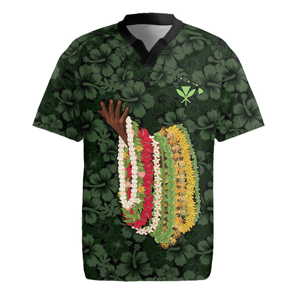 Hawaii Lei Kamehameha Rugby Jersey Oma'oma'o Seamless Pattern Hibiscus Flower LT9 Green - Polynesian Pride