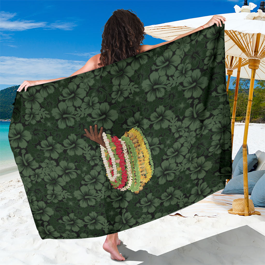 Hawaii Lei Kamehameha Sarong Oma'oma'o Seamless Pattern Hibiscus Flower LT9 One Size 44 x 66 inches Green - Polynesian Pride