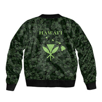 Hawaii Lei Kamehameha Sleeve Zip Bomber Jacket Oma'oma'o Seamless Pattern Hibiscus Flower