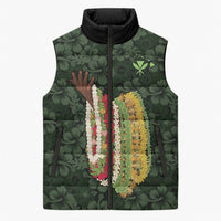 Hawaii Lei Kamehameha Sleeveless Puffer Jacket Oma'oma'o Seamless Pattern Hibiscus Flower LT9 Unisex Green - Polynesian Pride