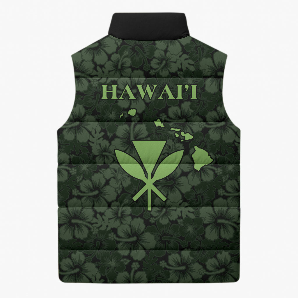 Hawaii Lei Kamehameha Sleeveless Puffer Jacket Oma'oma'o Seamless Pattern Hibiscus Flower LT9 - Polynesian Pride