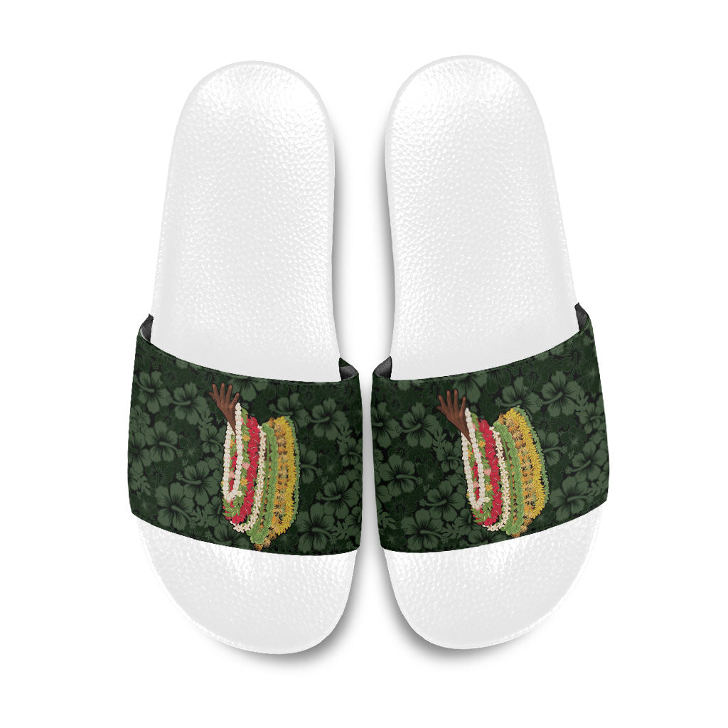 Hawaii Lei Kamehameha Slide Sandals Oma'oma'o Seamless Pattern Hibiscus Flower
