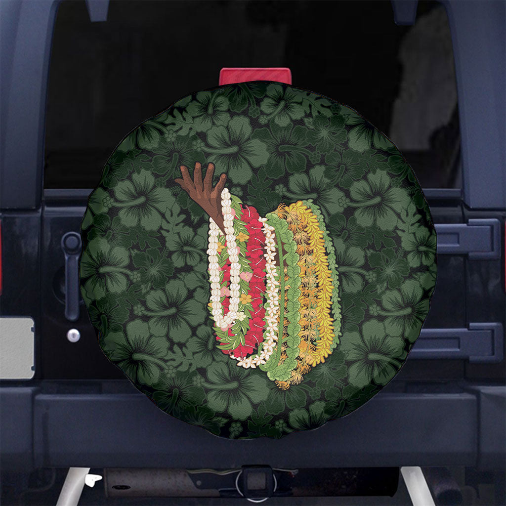Hawaii Lei Kamehameha Spare Tire Cover Oma'oma'o Seamless Pattern Hibiscus Flower LT9 No hole Green - Polynesian Pride