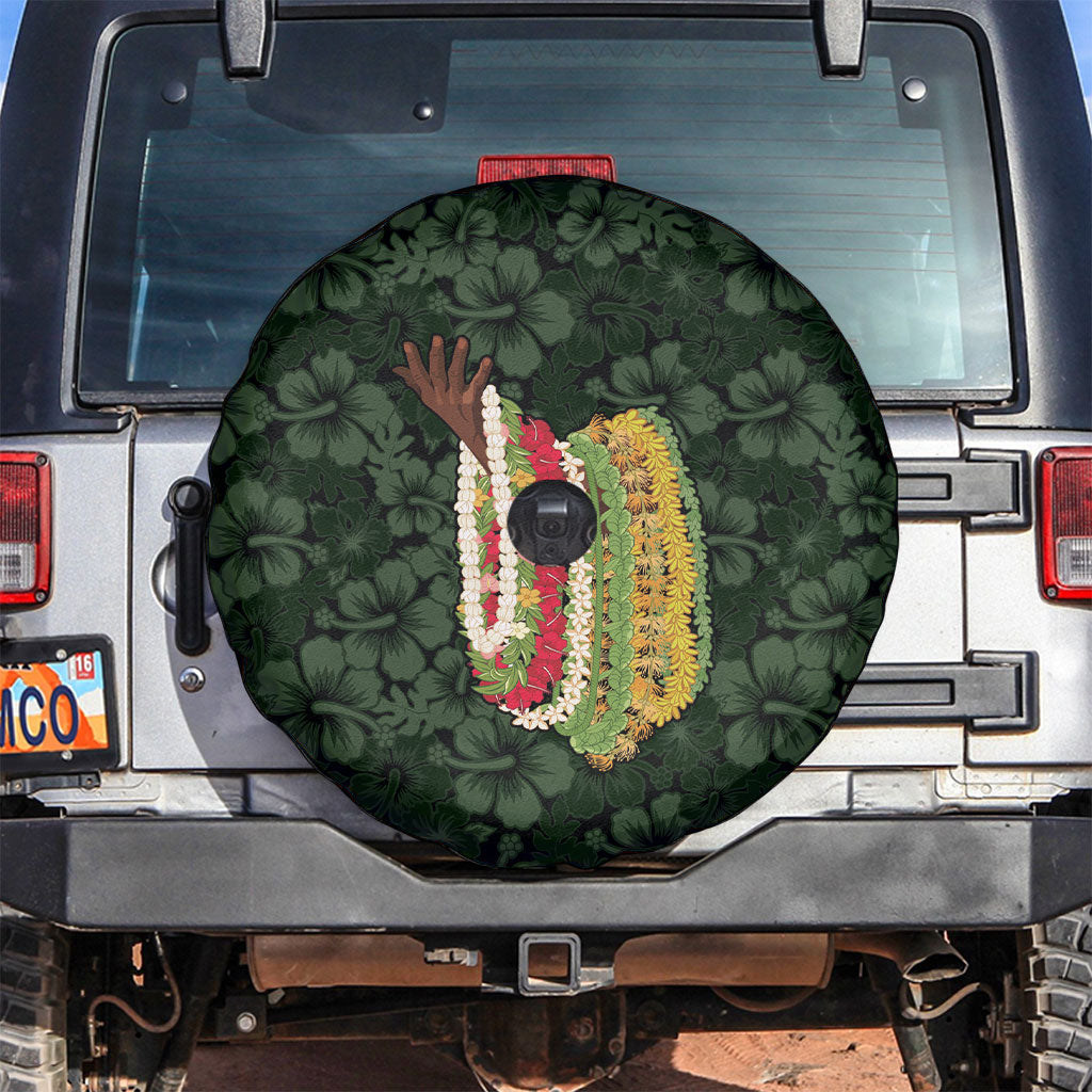 Hawaii Lei Kamehameha Spare Tire Cover Oma'oma'o Seamless Pattern Hibiscus Flower LT9 Green - Polynesian Pride