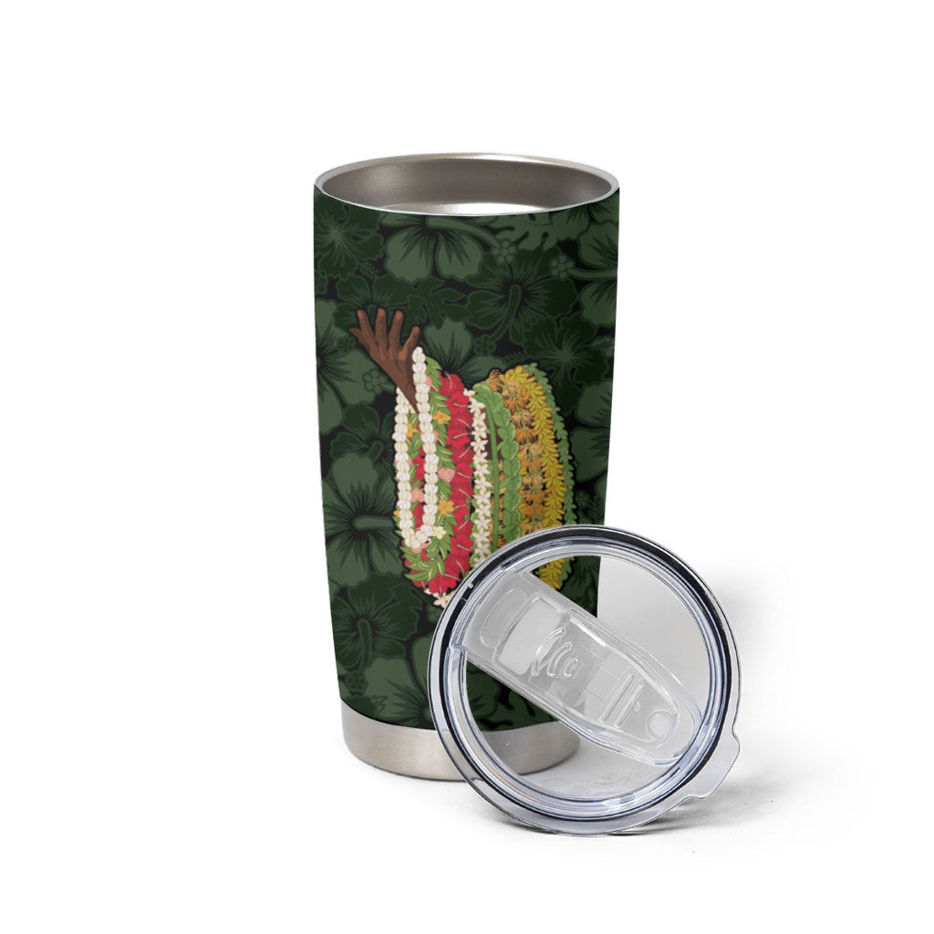 Hawaii Lei Kamehameha Tumbler Cup Oma'oma'o Seamless Pattern Hibiscus Flower