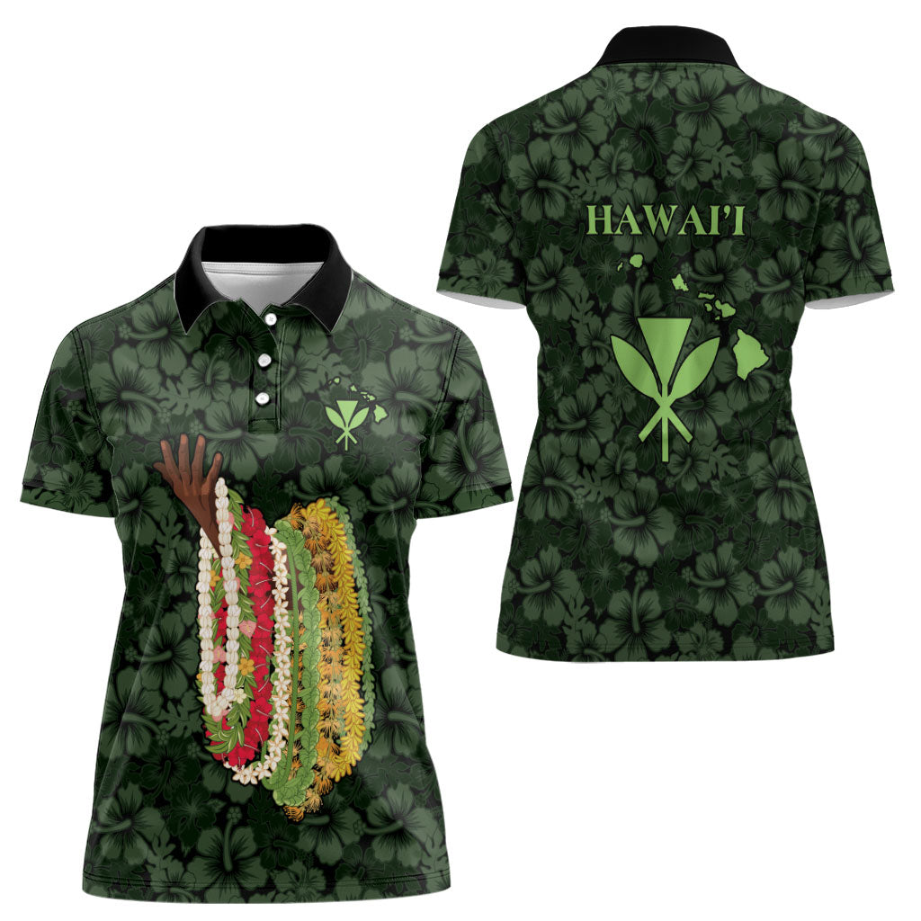 Hawaii Lei Kamehameha Women Polo Shirt Oma'oma'o Seamless Pattern Hibiscus Flower LT9 - Polynesian Pride