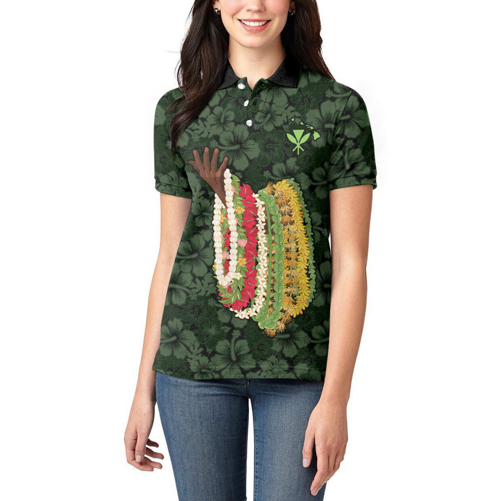Hawaii Lei Kamehameha Women Polo Shirt Oma'oma'o Seamless Pattern Hibiscus Flower LT9 - Polynesian Pride