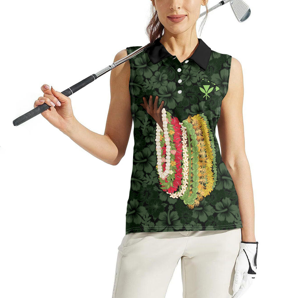 Hawaii Lei Kamehameha Women Sleeveless Polo Shirt Oma'oma'o Seamless Pattern Hibiscus Flower