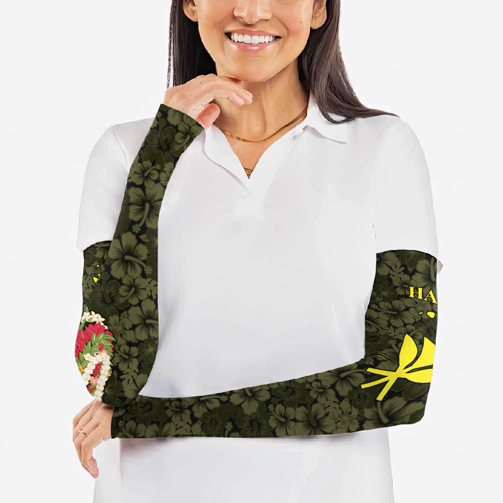Hawaii Lei Kamehameha Arm Sleeves Melemele Seamless Pattern Hibiscus Flower LT9 - Polynesian Pride