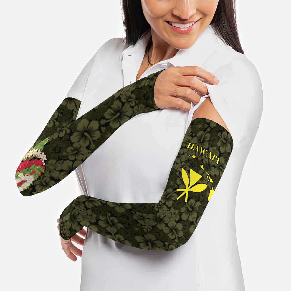 Hawaii Lei Kamehameha Arm Sleeves Melemele Seamless Pattern Hibiscus Flower LT9 - Polynesian Pride