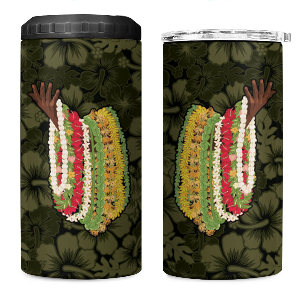 Hawaii Lei Kamehameha 4 in 1 Can Cooler Tumbler Melemele Seamless Pattern Hibiscus Flower LT9 One Size: 16 oz Yellow - Polynesian Pride